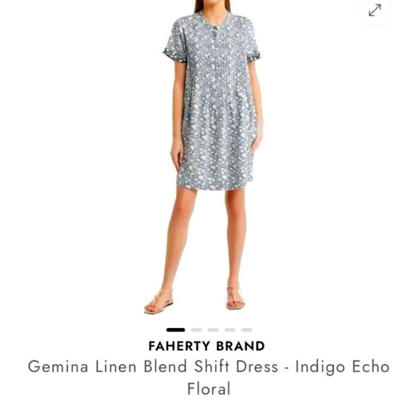Faherty Gemina Linen Blend Shift Dress Indigo Echo Floral Size XL - Picture 1 of 8